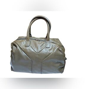 Yves Saint Laurent Patent Leather Easy Satchel Olive Green Zip Top